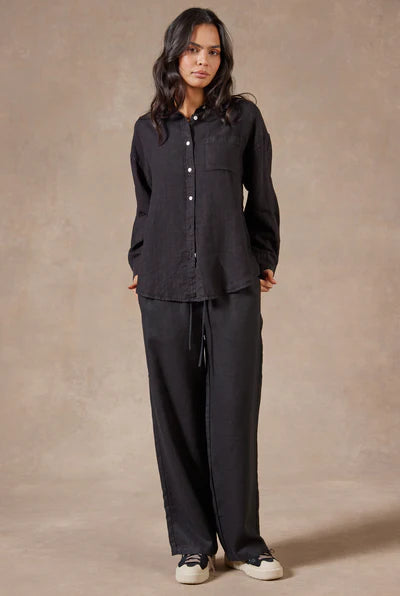 Womens Hampton Linen Shirt - Black