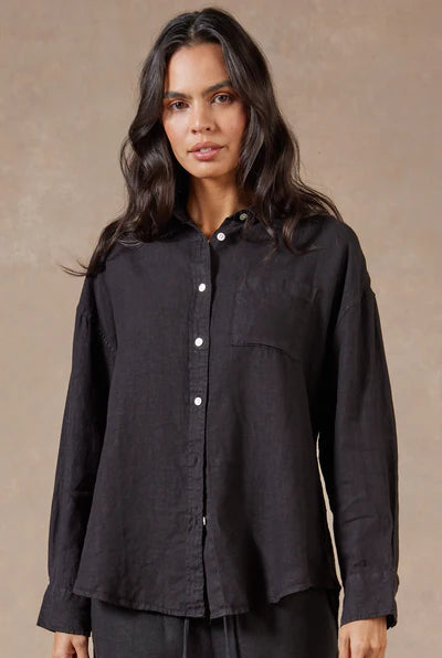 Womens Hampton Linen Shirt - Black