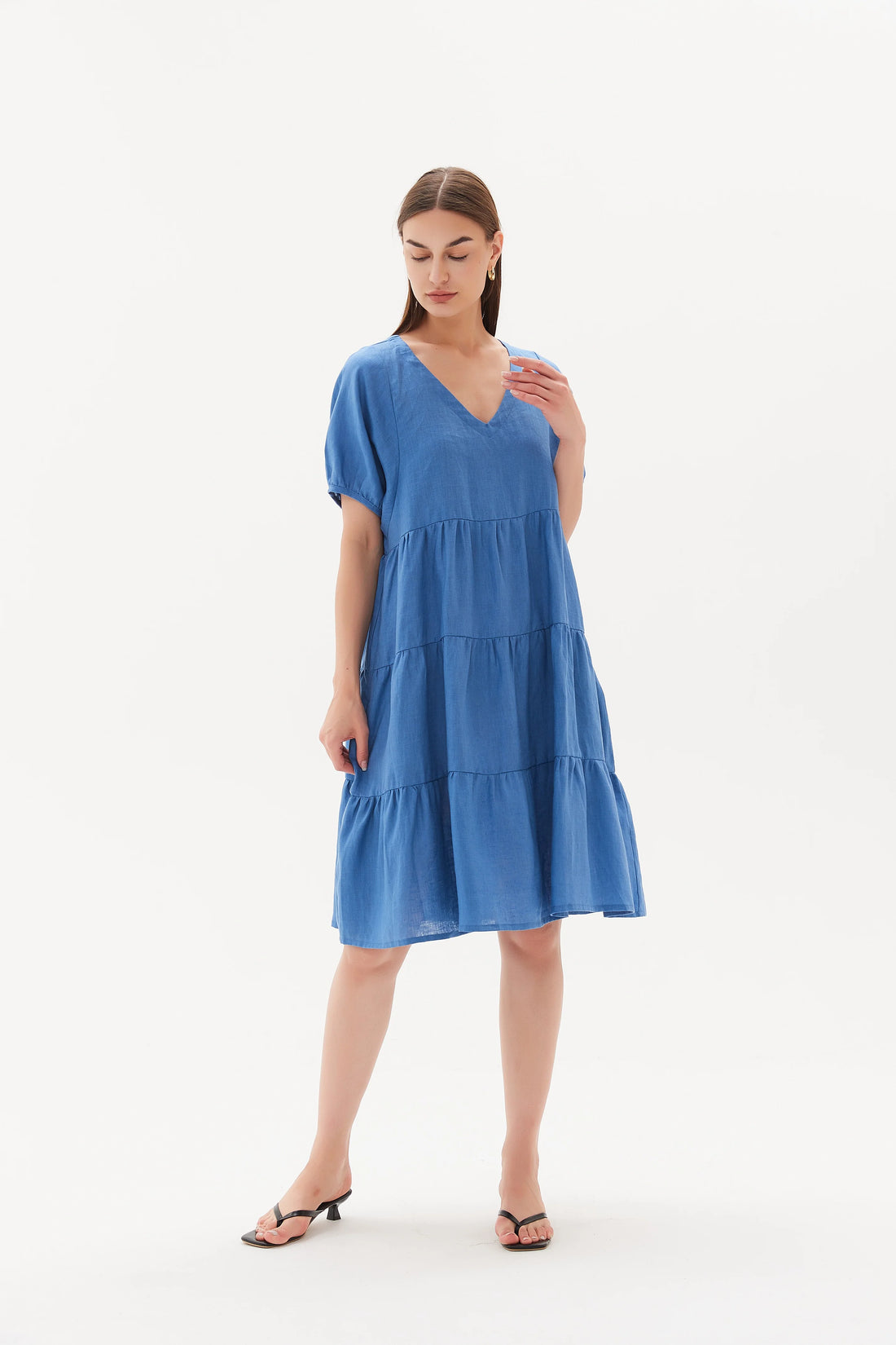 Tiered Linen Dress - Coastal Blue