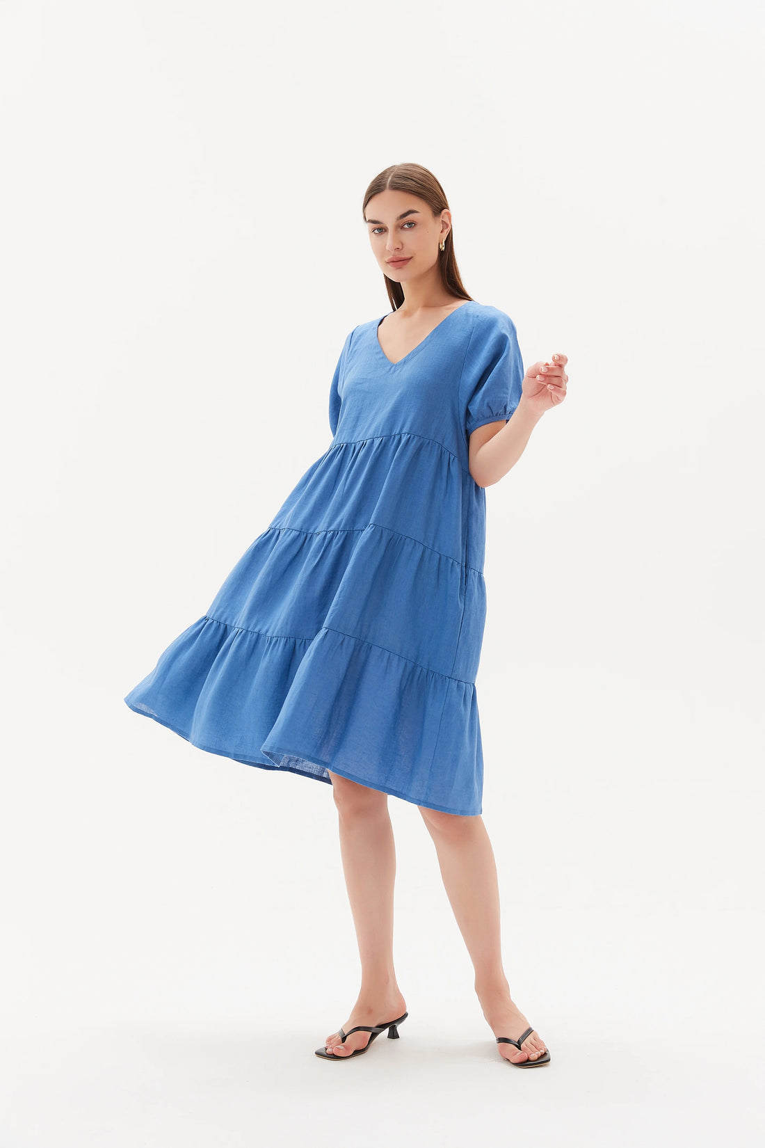 Tiered Linen Dress - Coastal Blue