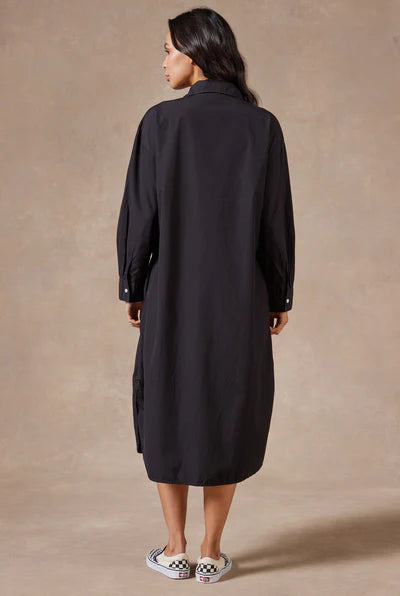 Frankie Long Sleeve Poplin Dress - Black