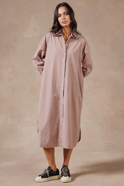 Frankie Long Sleeve Poplin Dress - Rose Tan