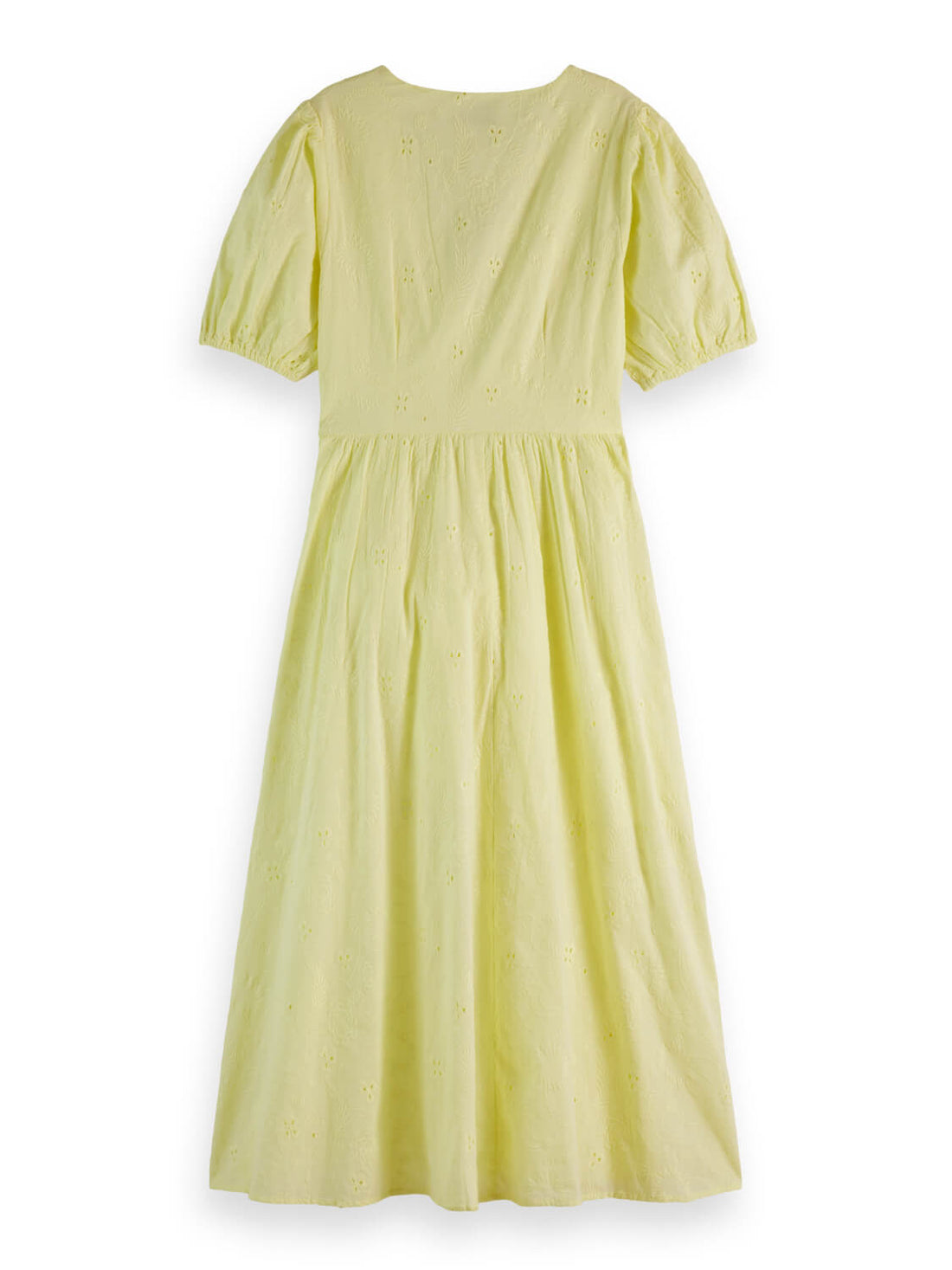 Lemon coloured Broderie Anglaise Midi Dress back