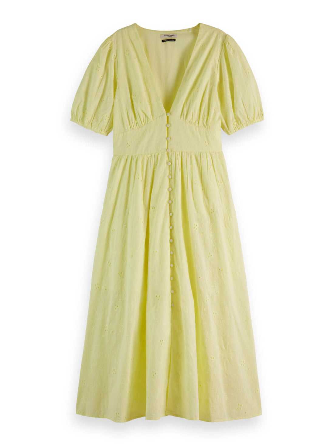 Lemon coloured Broderie Anglaise Midi Dress front