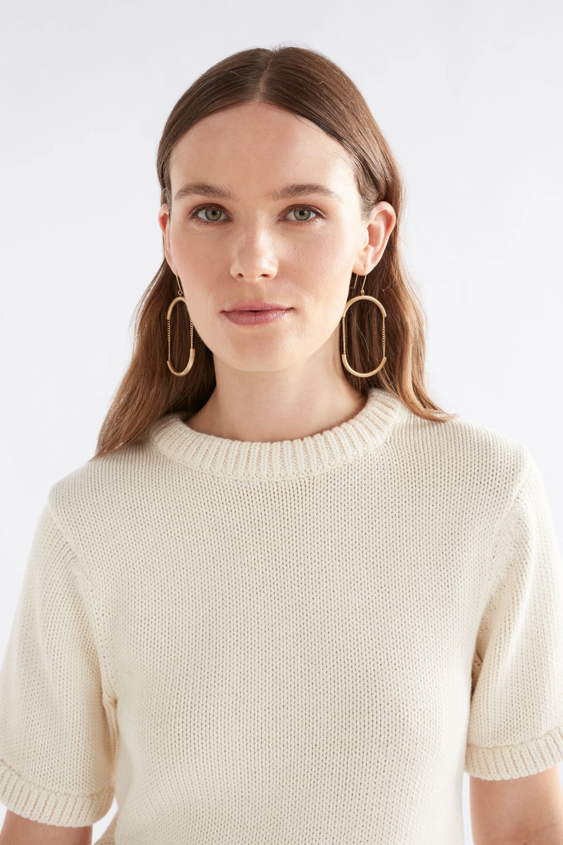 Woman wearing Luft Knit Top in white