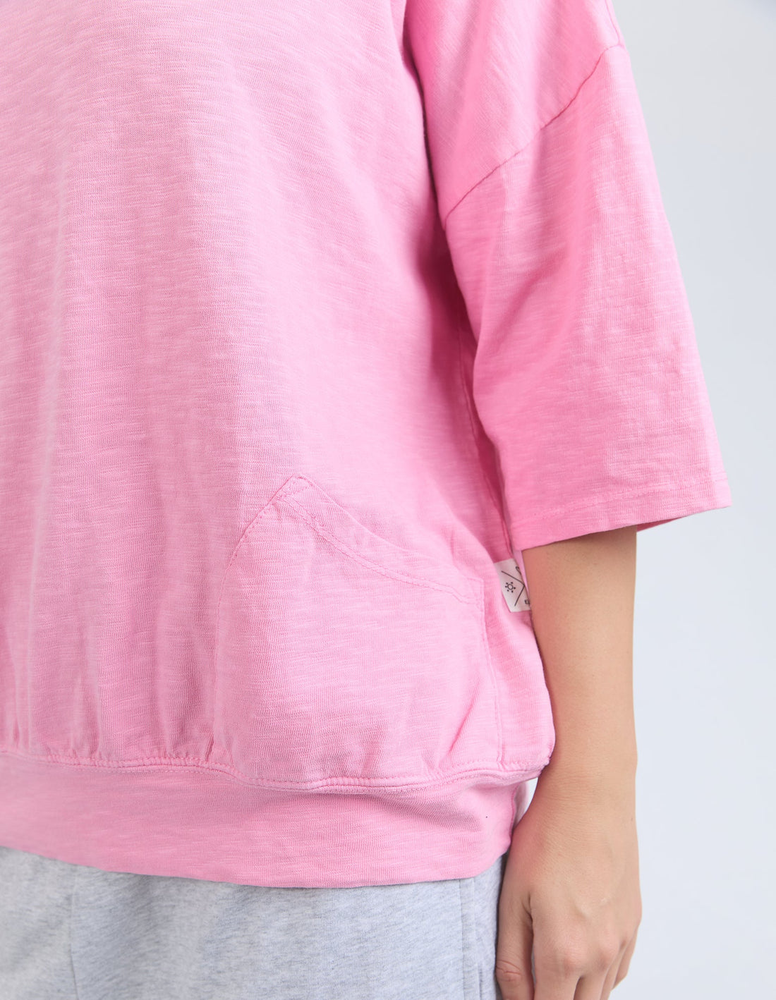 sleeve detail of elm lifestyle mazie sweat in strawberry pink