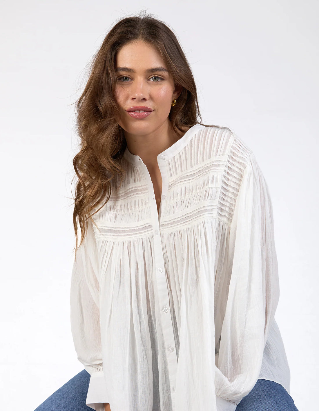 Woman wearing Montana Blouse - Marshmallow