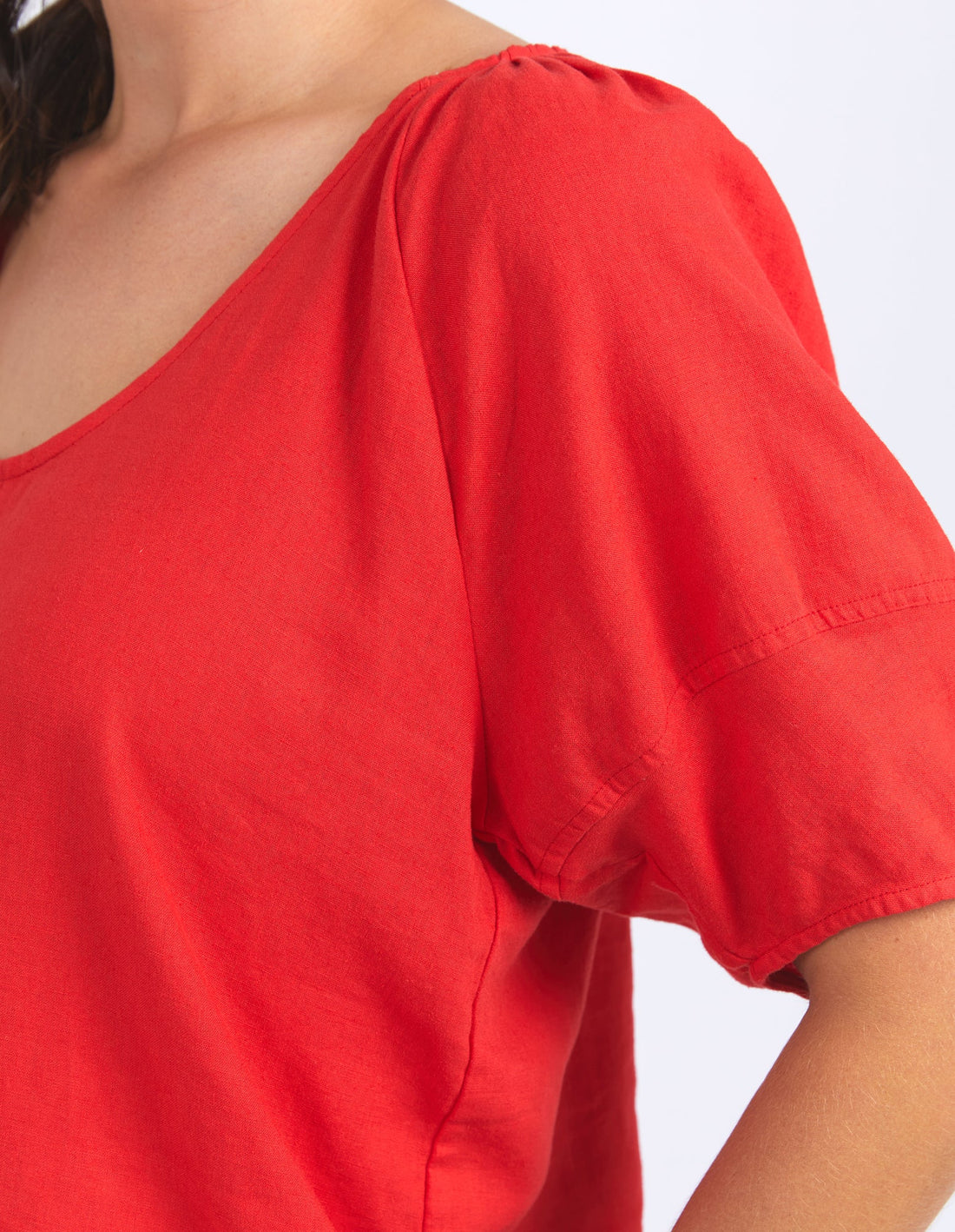 sleeve details of elm lifestyle the grove top in bittersweet red