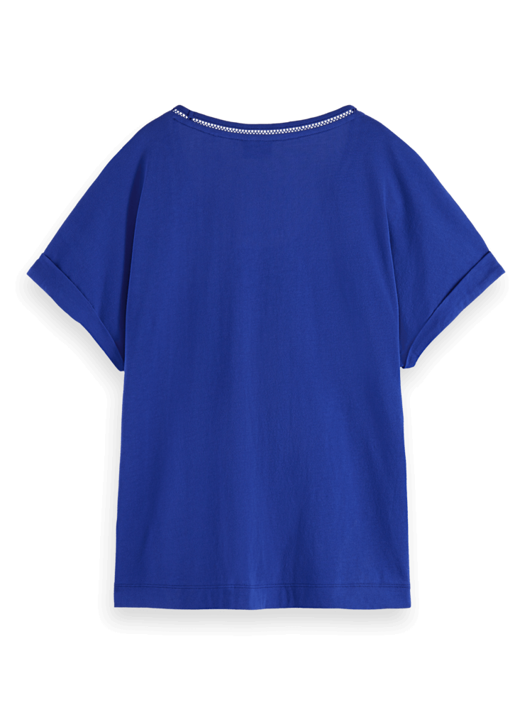 Relaxed Fit Scoop-Neck Ladder Tape T-shirt - Bright Blue