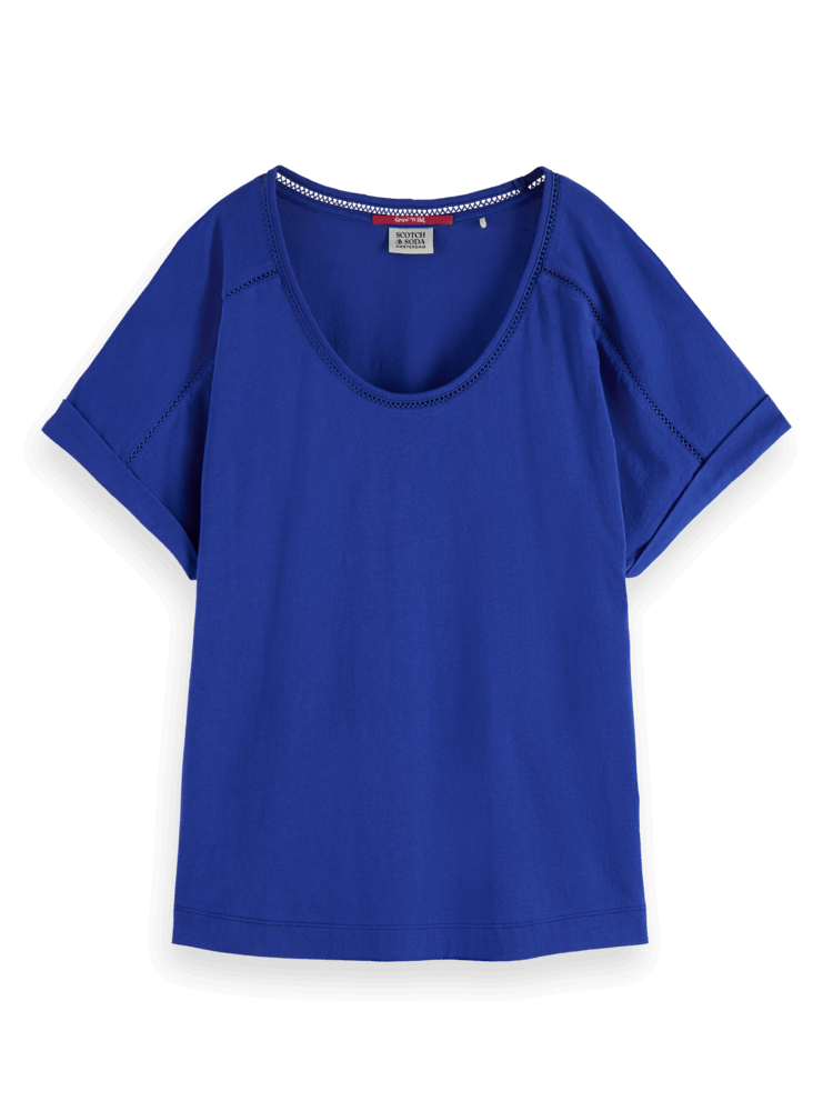 Relaxed Fit Scoop-Neck Ladder Tape T-shirt - Bright Blue