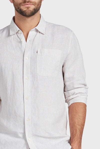 Hampton L/S Linen Shirt - Oatmeal Stripe