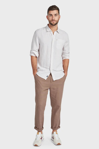 Hampton L/S Linen Shirt - Oatmeal Stripe