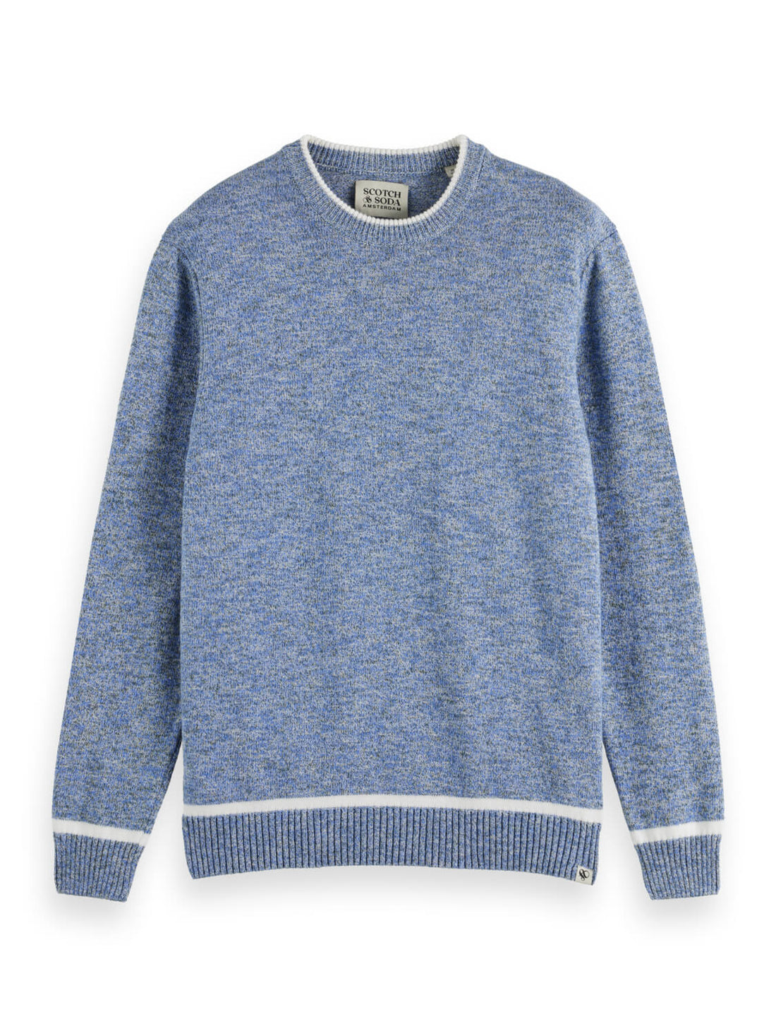 Front Regular Crew Neck Cotton Blend Jumper in Blue Melange