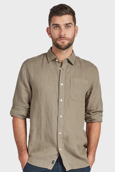 Hampton L/S Linen Shirt - Olive