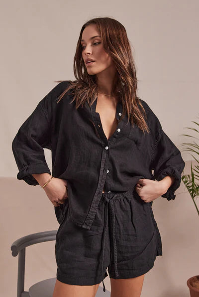 Womens Hampton Linen Shirt - Black