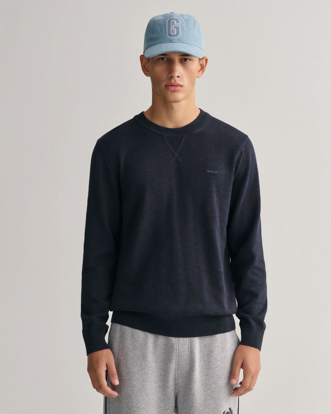 Cotton Flamme C-Neck Sweater - Evening Blue