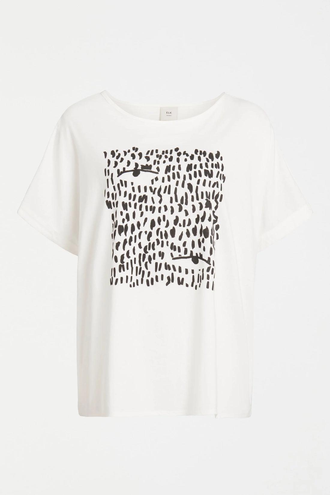 elk bruk tee with black tropea placement print