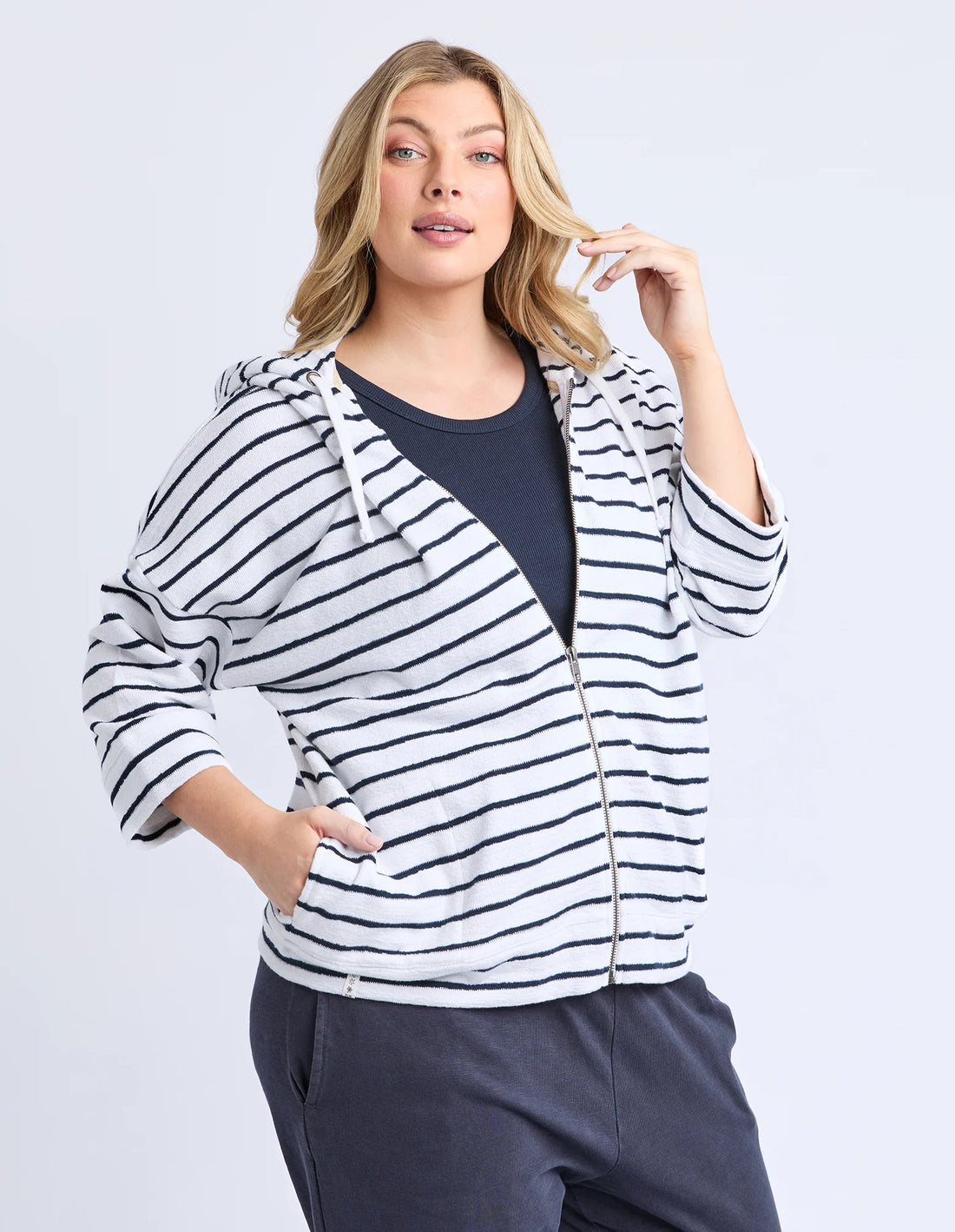 Beachy Hoodie - Navy/White Stripe