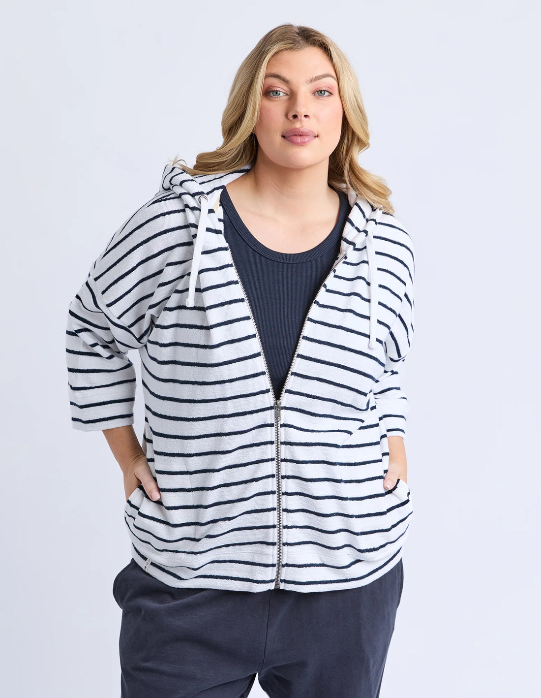 Beachy Hoodie - Navy/White Stripe
