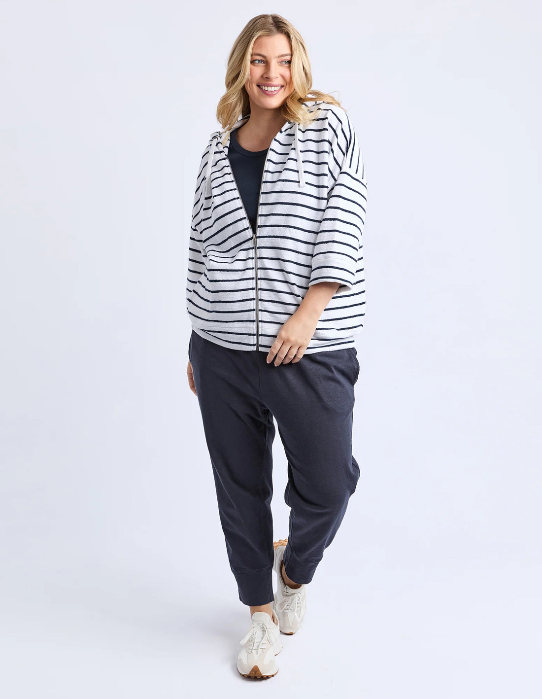 Beachy Hoodie - Navy/White Stripe