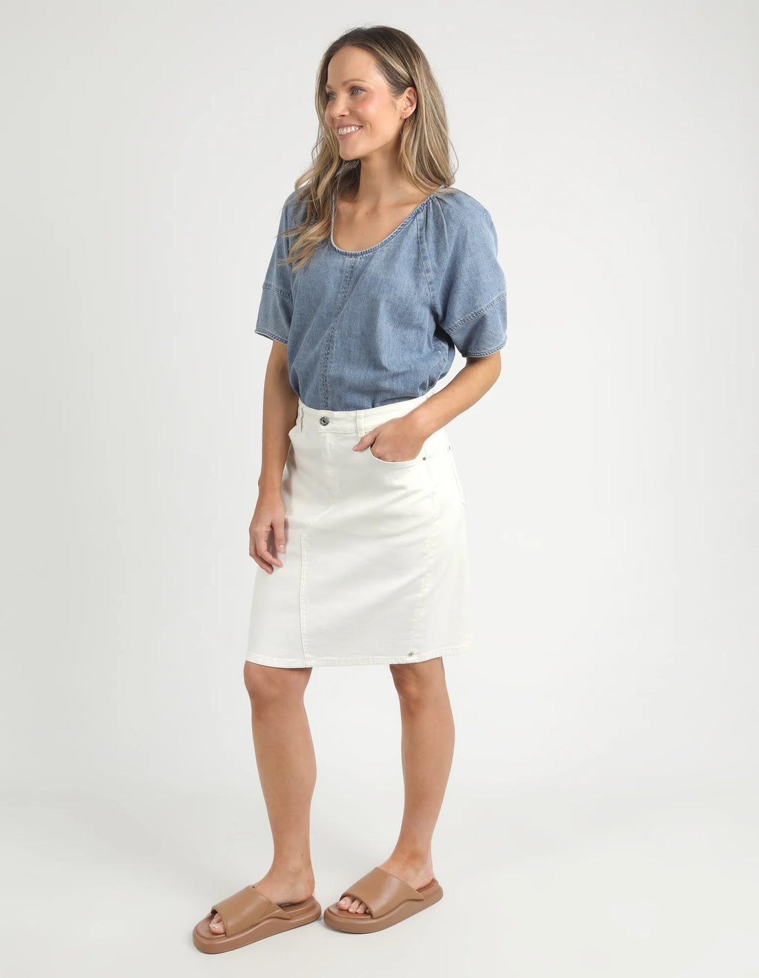 Belle Denim Skirt - White