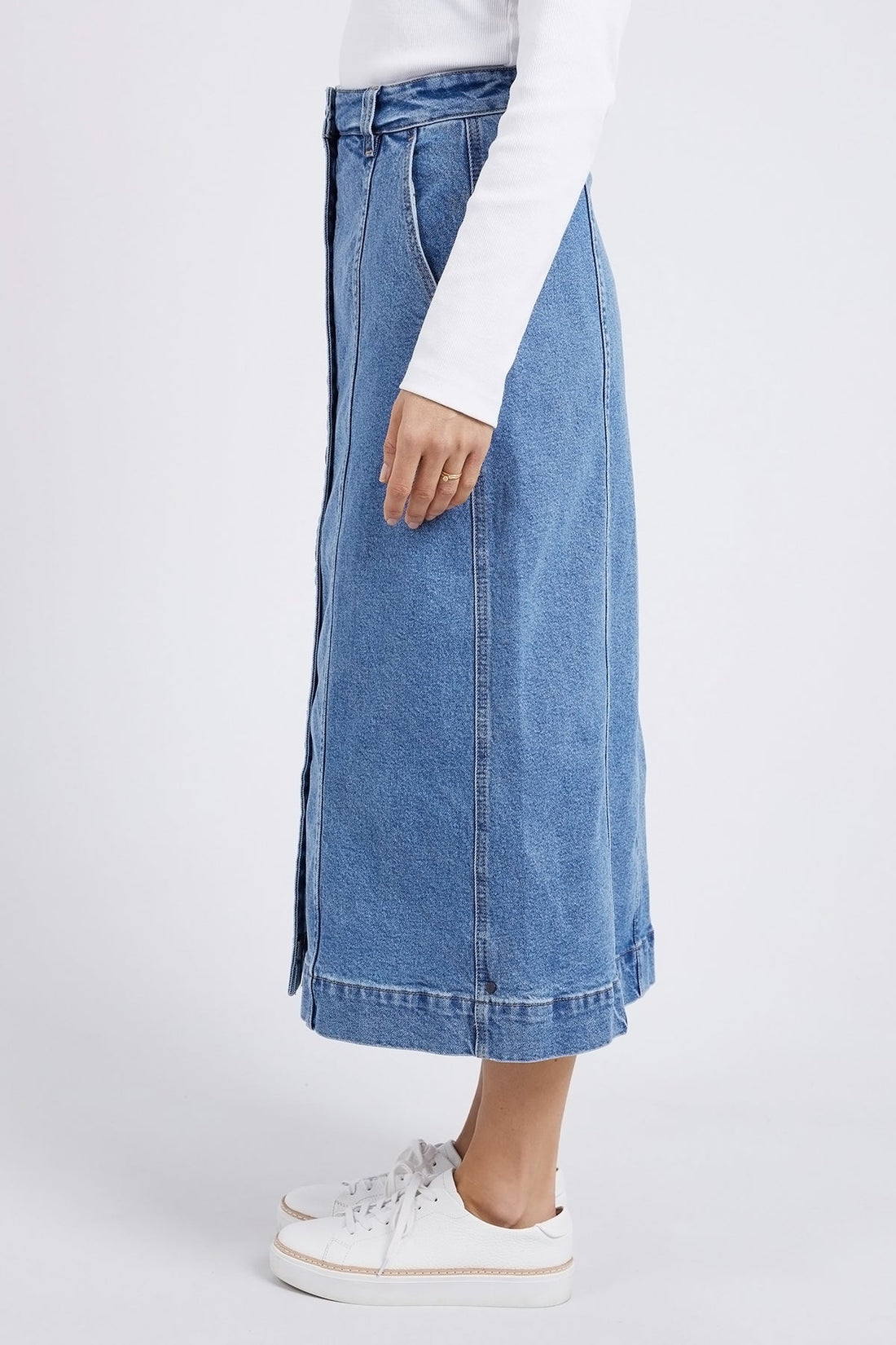 Florence Button Thru Denim Skirt - Mid Blue
