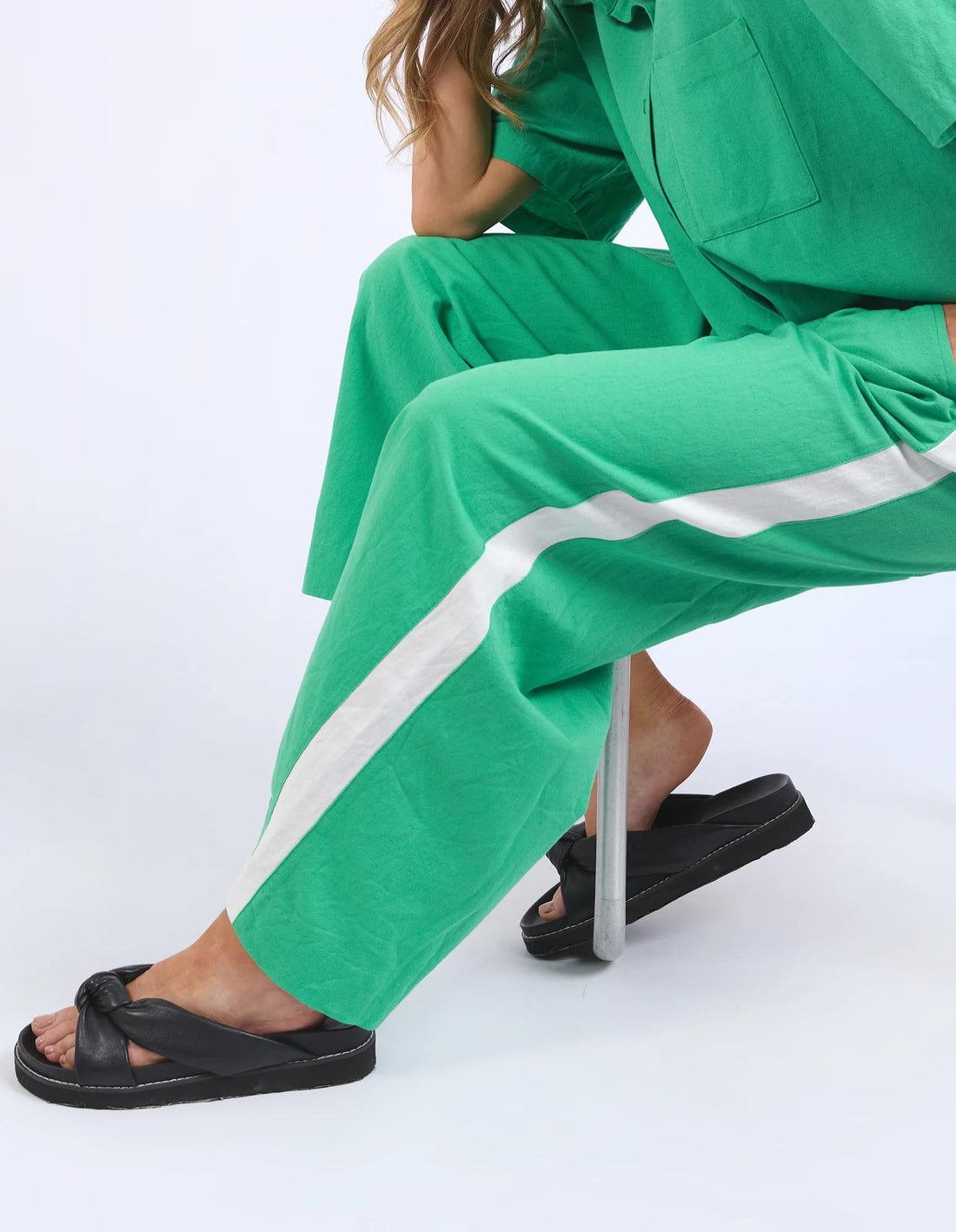 side details of elm lifestyle frances-stripe-pant-greenbriar