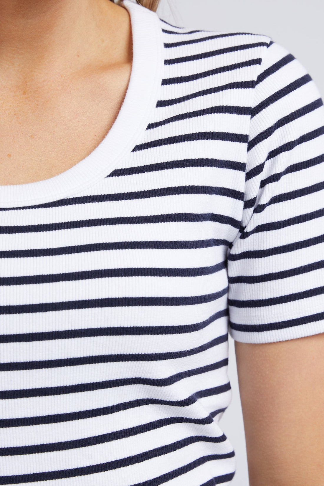 Marian Stripe S/S Tee - White with Navy Stripe