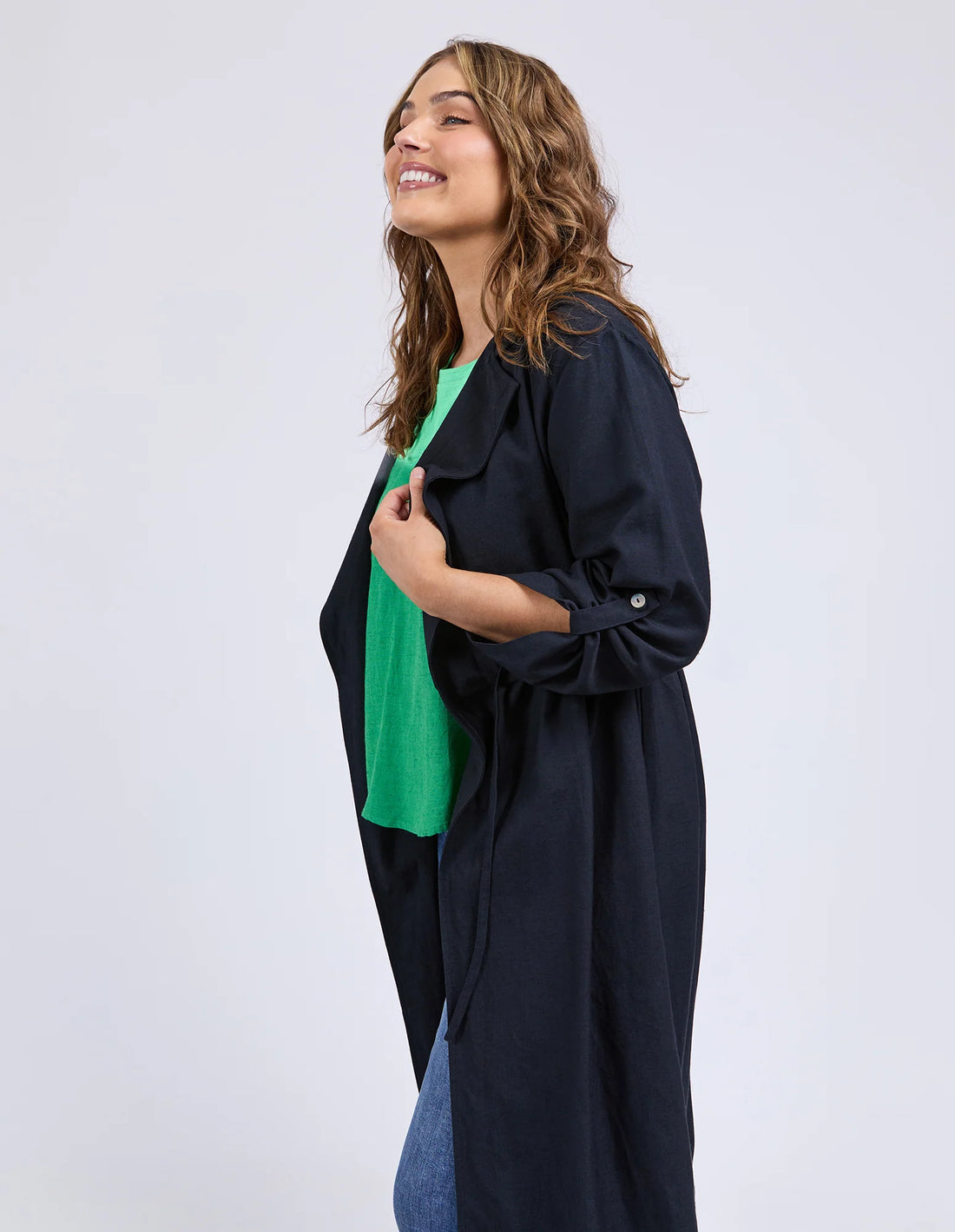Navy Linen Trench