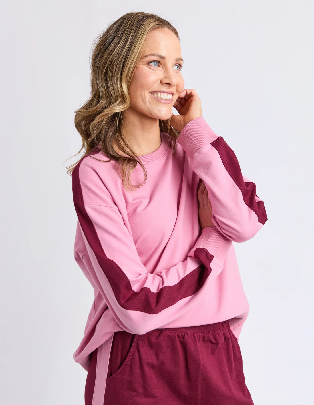 Sloane Fleece Crew - Quartz Pink/Plum Trim