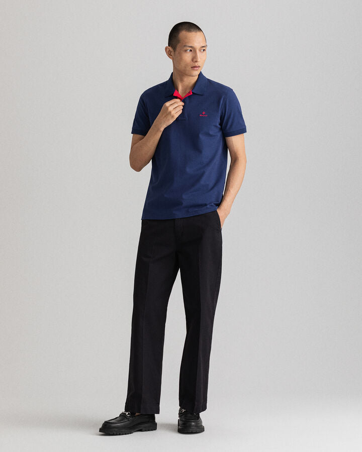 Contrast Collar Pique Polo Shirt - Persian Blue