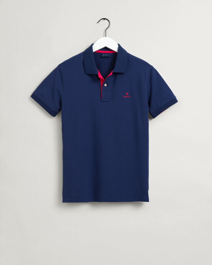 Contrast Collar Pique Polo Shirt - Persian Blue