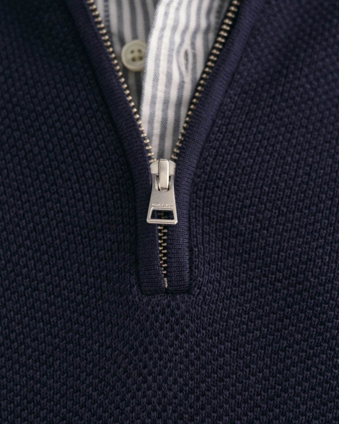 Cotton Pique Half Zip Sweater Evening Blue Wharf St Apparel