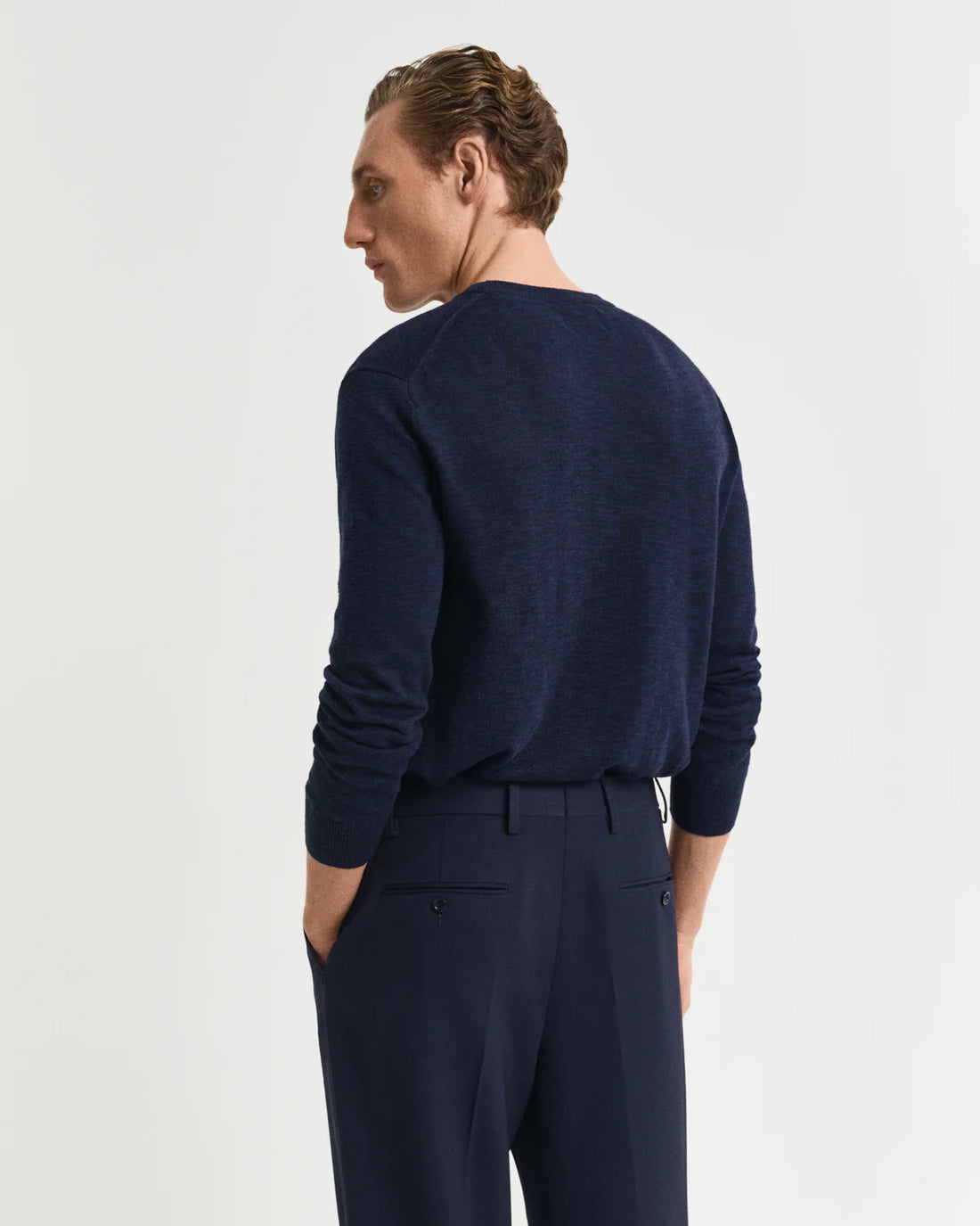 Linen Blend Crew Neck - Evening Blue