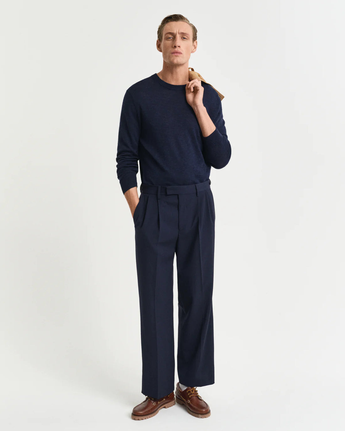 Linen Blend Crew Neck - Evening Blue