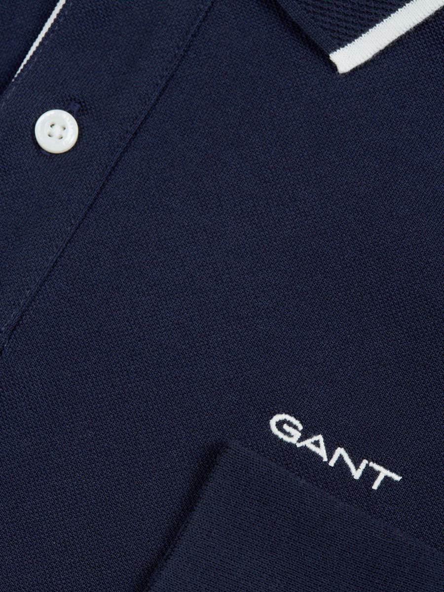 Pique Long Sleeve Polo - Evening Blue