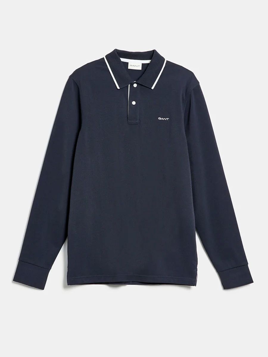 Pique Long Sleeve Polo - Evening Blue