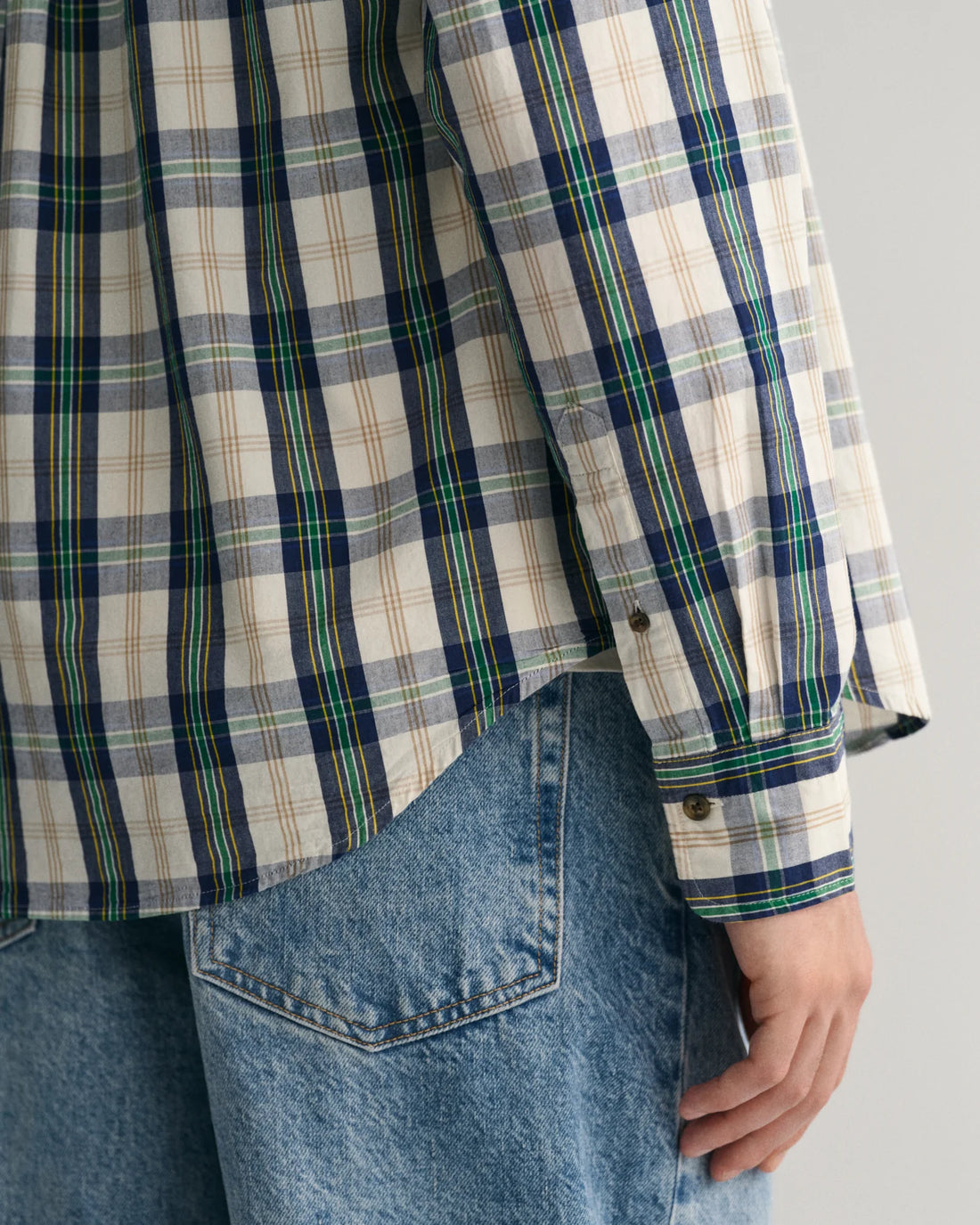 Regular Fit Checked Archive Poplin Shirt - Eggshell