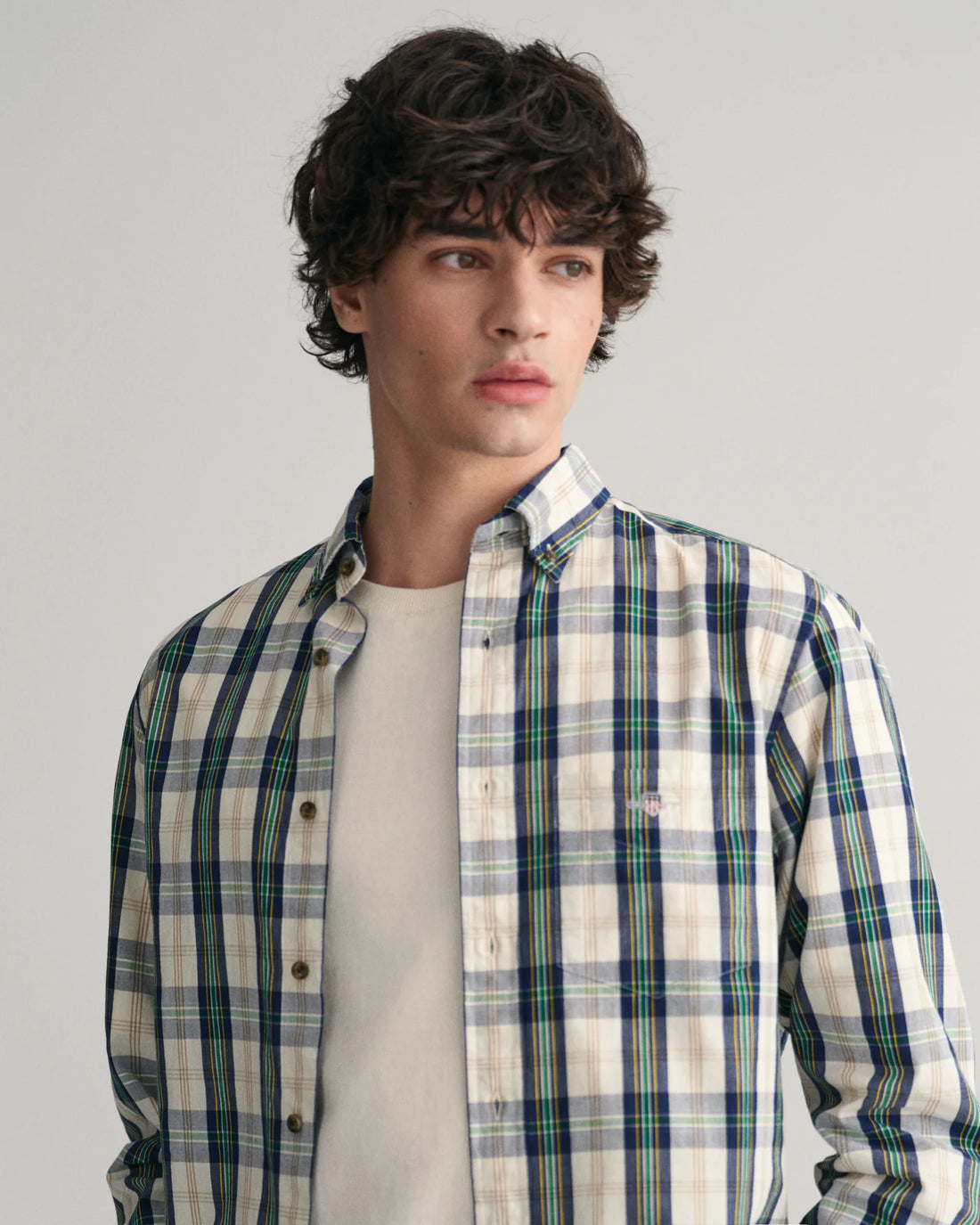 Regular Fit Checked Archive Poplin Shirt - Eggshell