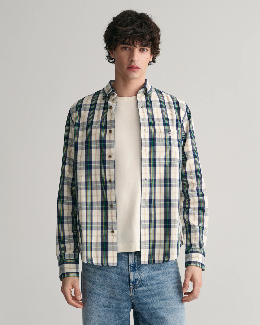 Regular Fit Checked Archive Poplin Shirt - Eggshell