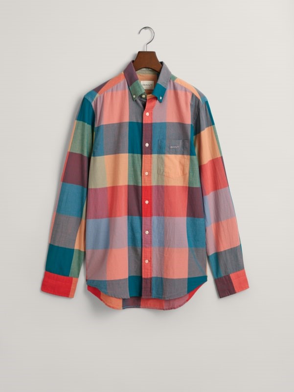 gant regular fit indian madras shirt in pumpkin orange in hanger