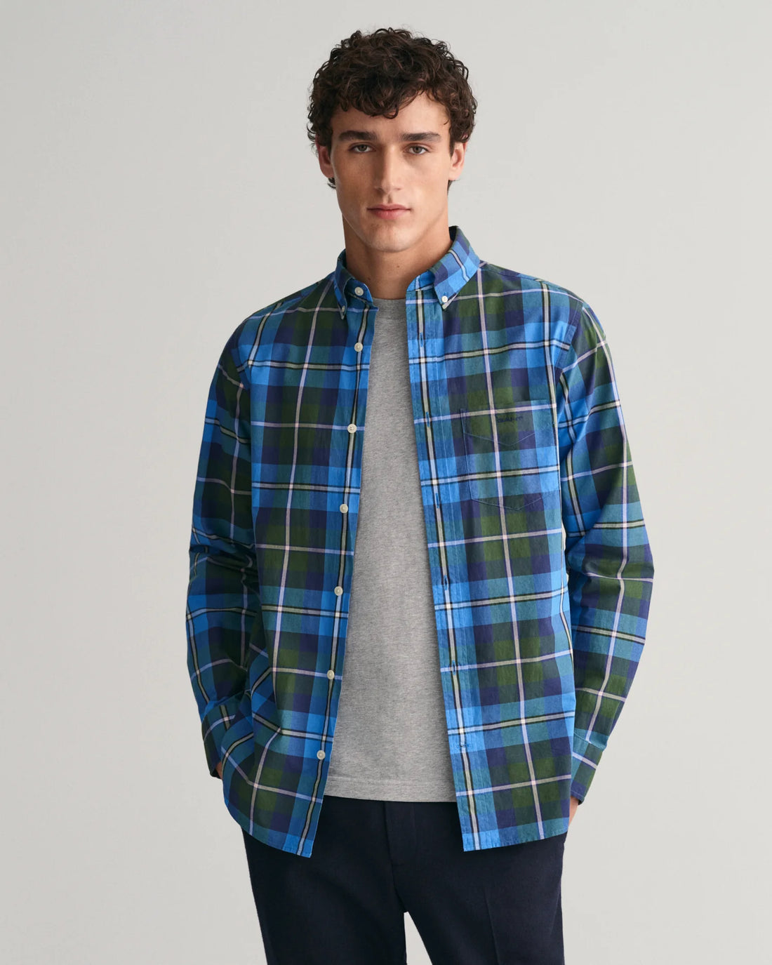 Regular Fit Poplin Large Check Shirt - Forest Green