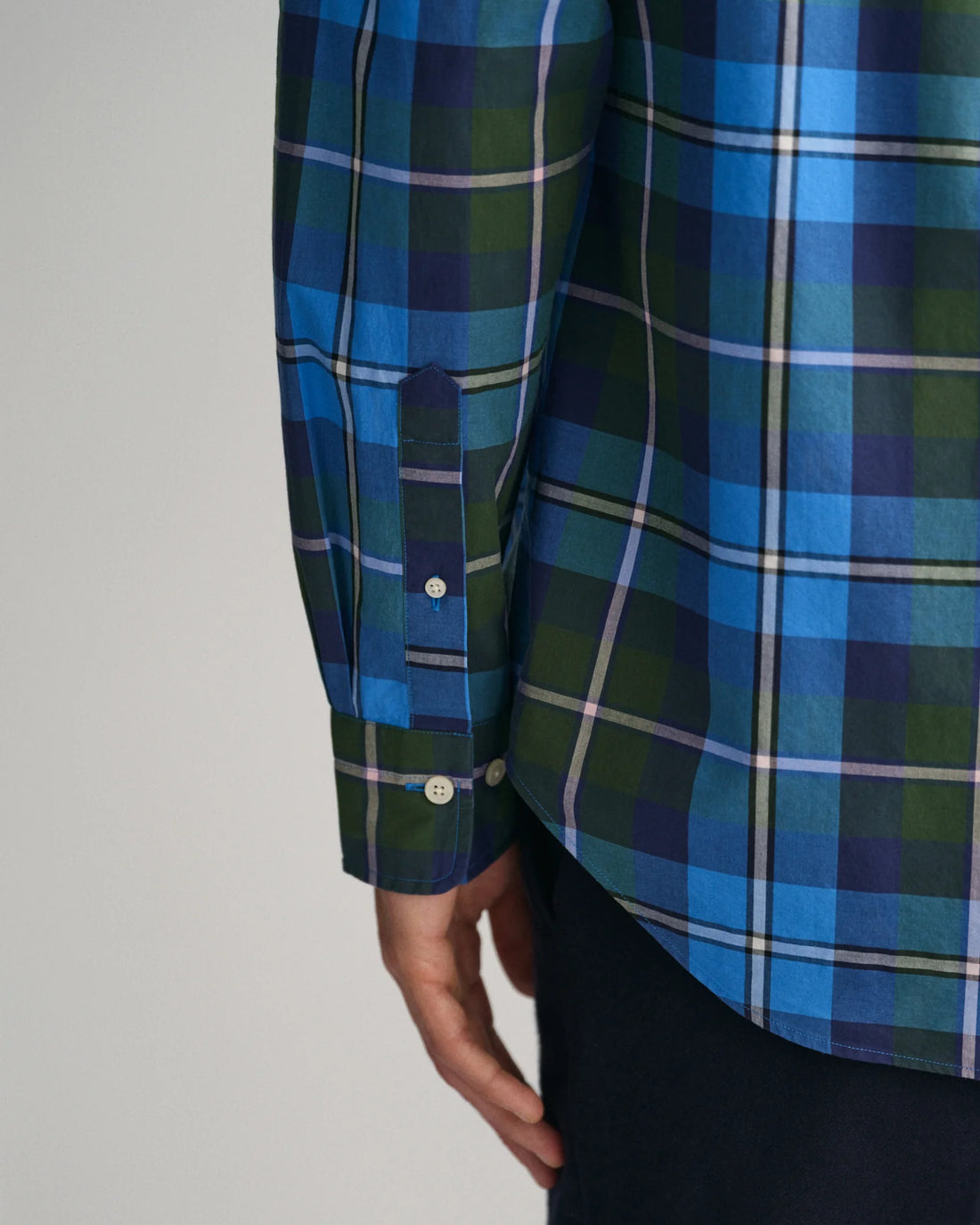 Regular Fit Poplin Large Check Shirt - Forest Green