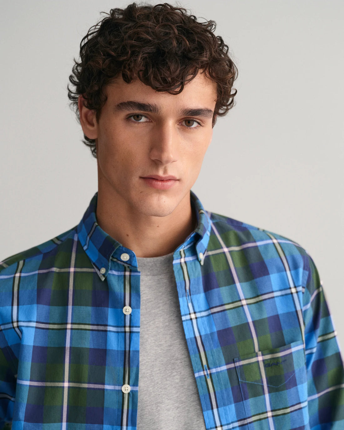 Regular Fit Poplin Large Check Shirt - Forest Green