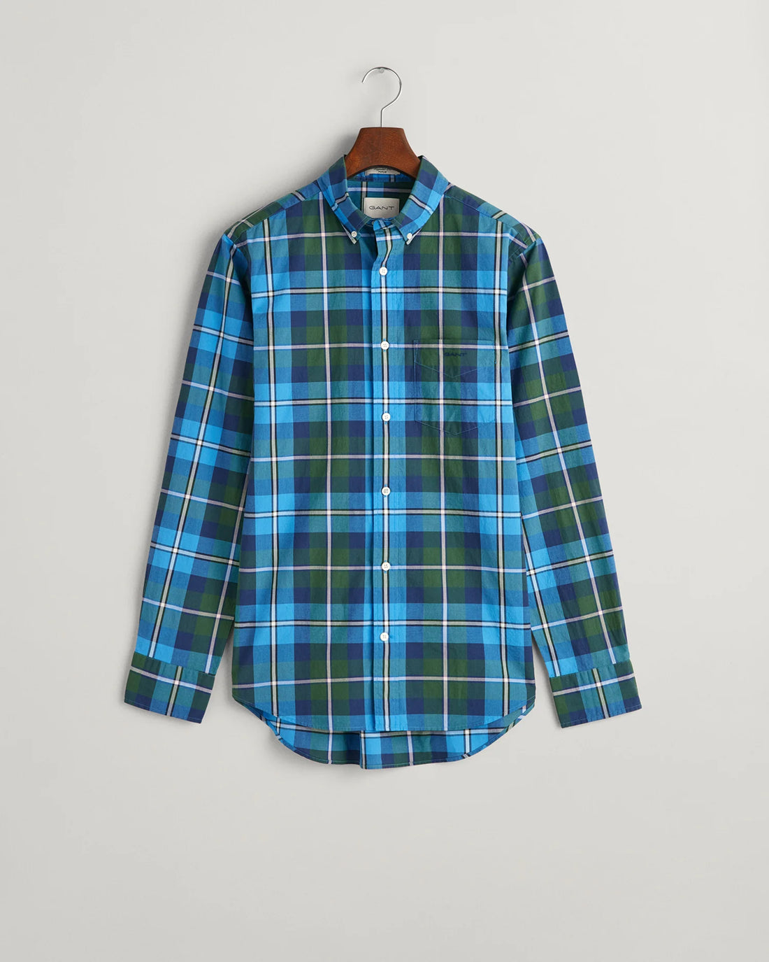 Regular Fit Poplin Large Check Shirt - Forest Green
