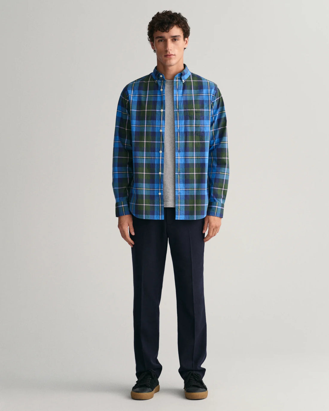 Regular Fit Poplin Large Check Shirt - Forest Green