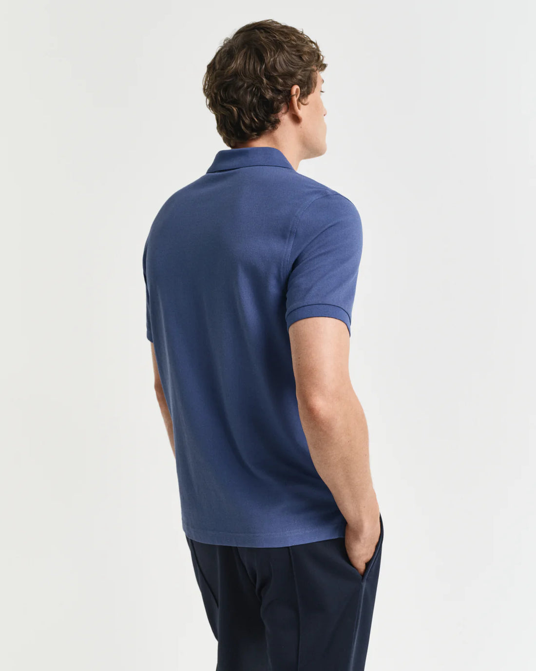 Regular Fit Shield Short Sleeve Pique Polo - Dusty Navy