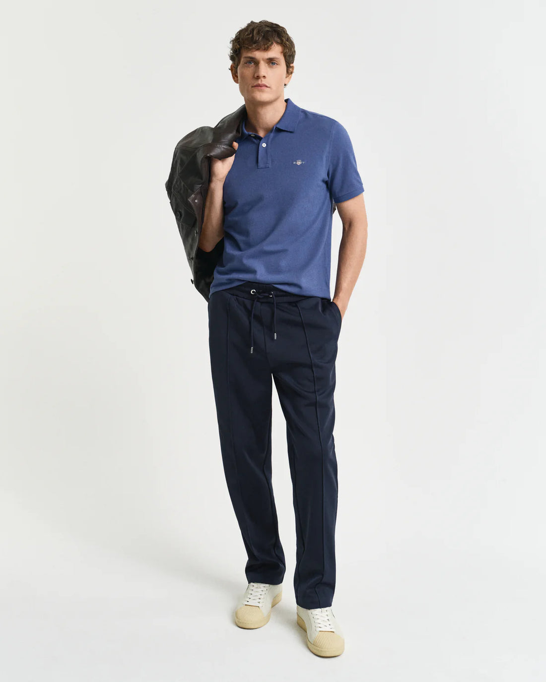 Regular Fit Shield Short Sleeve Pique Polo - Dusty Navy