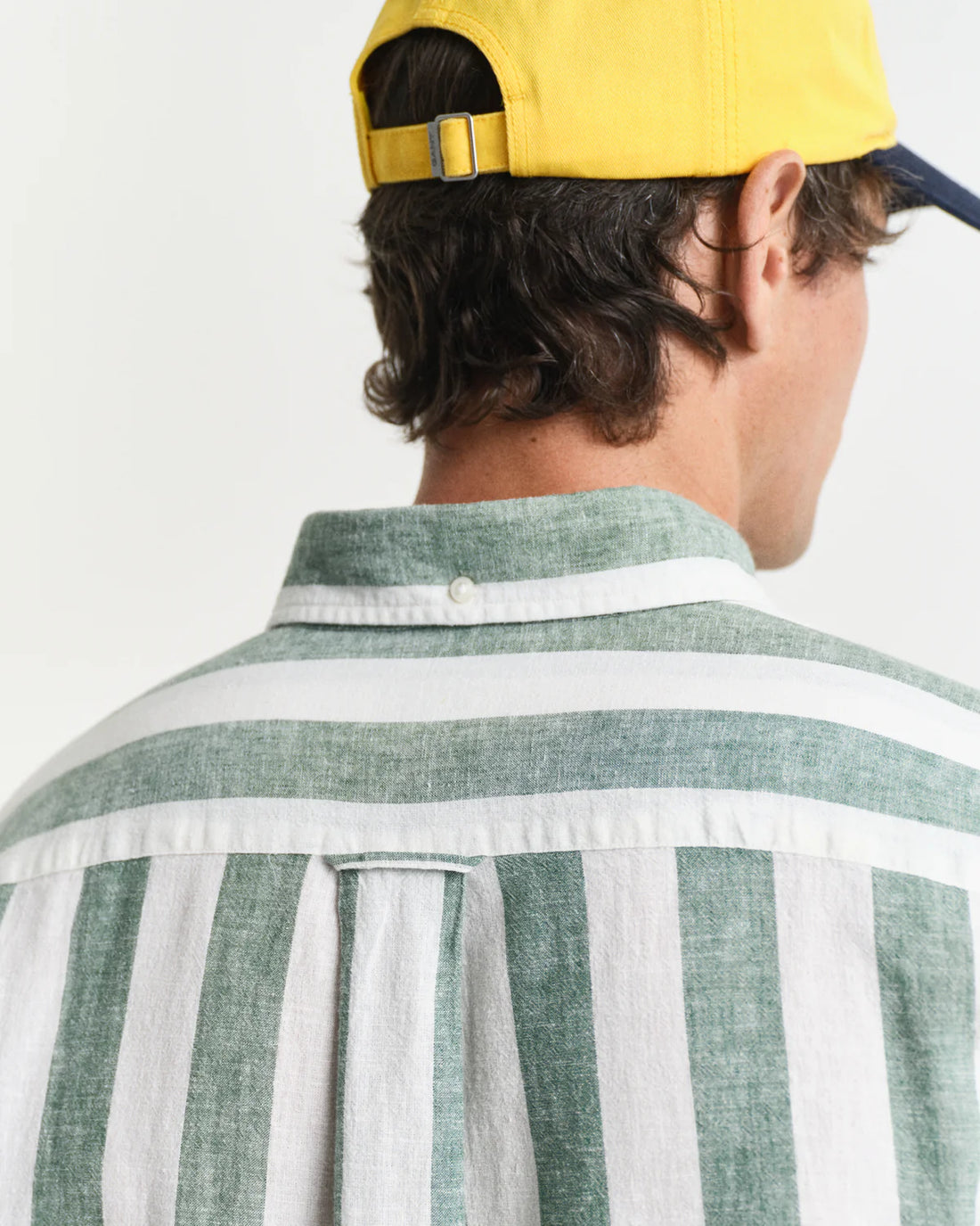 Regular Fit Cotton Linen Bold Stripe Shirt - Woody Green