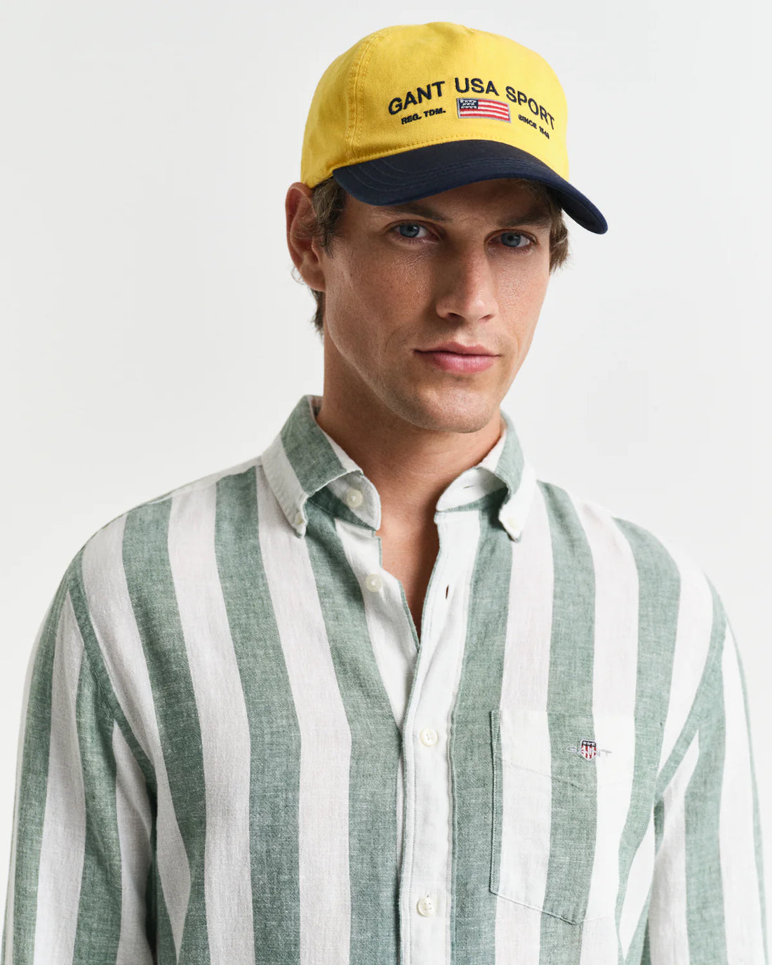 Regular Fit Cotton Linen Bold Stripe Shirt - Woody Green